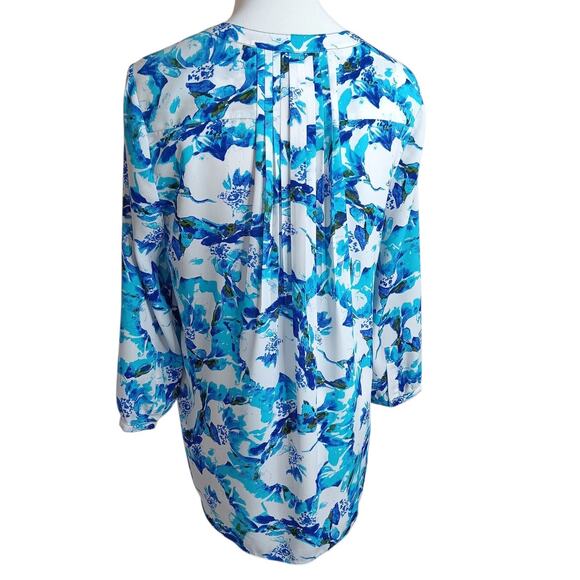 NYDJ Blouse Top S Floral Pleats Popover Dressy Career Office Event Colorful - Picture 10 of 11